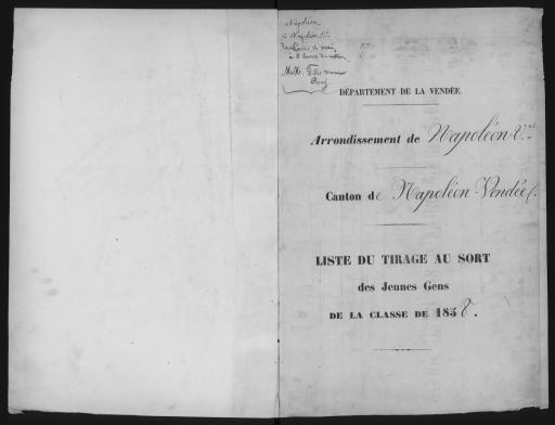 Listes de tirage au sort des jeunes gens, classe 1858 - par arrondissement et par canton